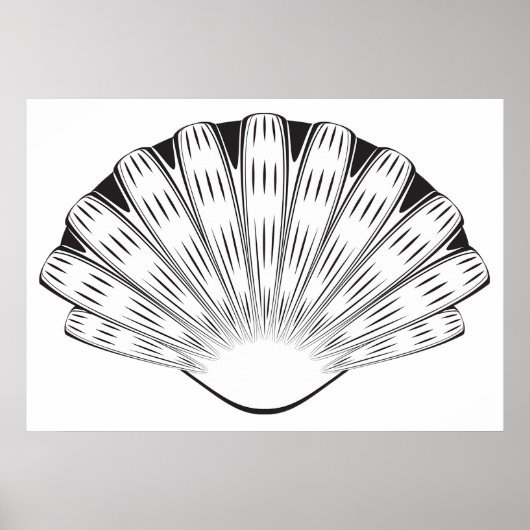 Poster Scallop Seashell Minimalist Black and White (Devant)