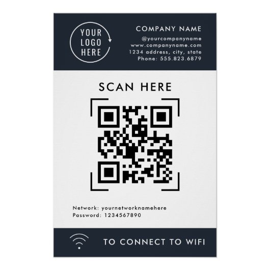 Poster Scan de code QR Wifi | Logo d'entreprise sans cont (Devant)