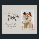 Poster Scandi moderne noir élégant script photo de Noël<br><div class="desc">Noir moderne élégant rustique aquarelle beige naturel Scandinave contemporain teintes muettes beige,  noir et blanc photo vacances maison de Noël poster de décoration.</div>