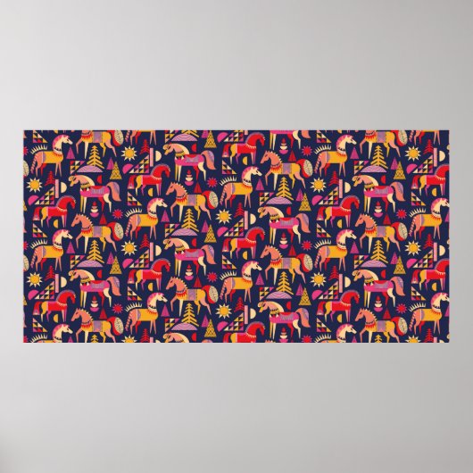 Poster Scandinavian horses pattern seamless design. Decor (Devant)
