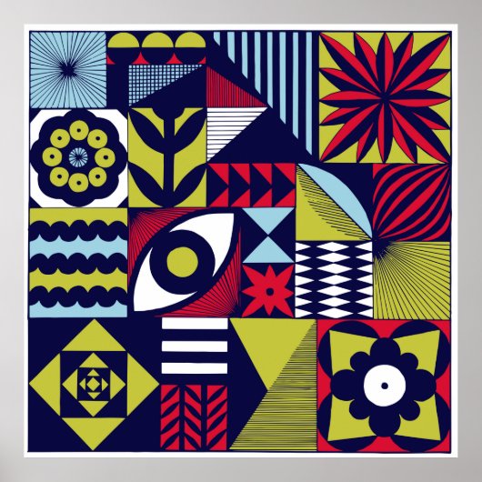 Poster Scandinavian or retro style graphic pattern. Hand- (Devant)