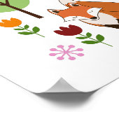 Poster Scandinavian Style Fox Flowers Trees Illustration (Coin)