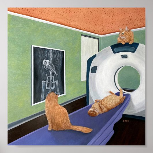 Poster Scanner de chat. Art de chat et de poisson, cadeau (Devant)