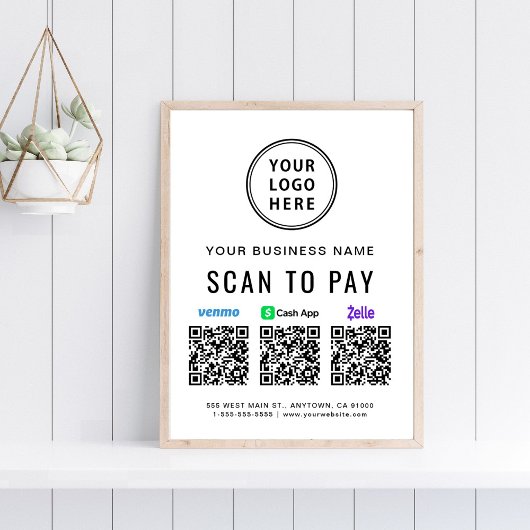 Poster Scanner pour payer les codes QR de Venmo Zelle Cas