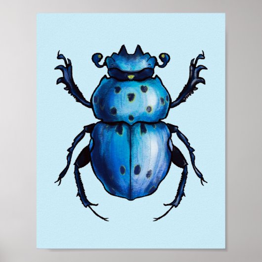 Poster Scarab Beetle Art Blue Entomology Insect (Devant)