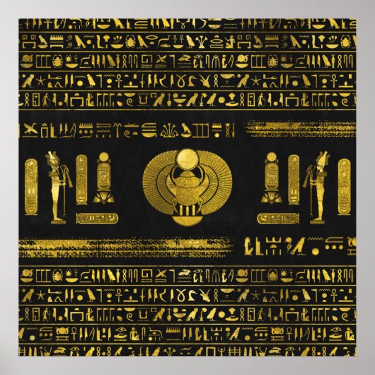 Poster Scarab égyptien doré en cuir noir (Devant)