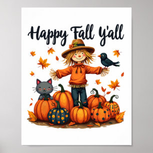 Poster Scarecrow Happy Fall Y'all Thanksgiving Halloween