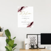 Poster SCARLETT | Burgundy Aquarelle Splash Gold Welcome (Bureau à domicile)