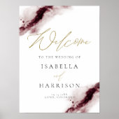 Poster SCARLETT | Burgundy Aquarelle Splash Gold Welcome (Devant)