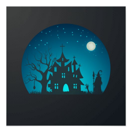 Poster Scary and Fun Blue and Black Haunted House (Devant)