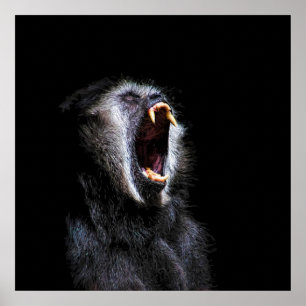 Poster Scary Black Gibbon Singe Vicious Dents Fangés