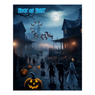 Poster Scary Halloween Ticket de ville hantée ou traiteme