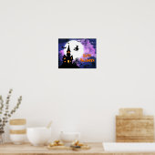 Poster Scary Haunted Château Volant Sorcière Halloween fê (Cuisine)