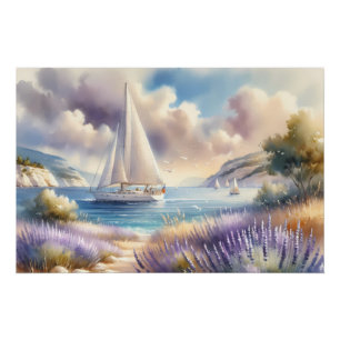 Poster Scène aquarelle de voilier sur la Côte de Lavande