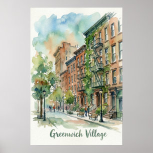 Poster Scène aquarelle du Greenwich Village Manhattan