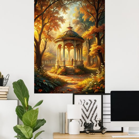 Poster Scène Automne D'Automne Avec Gazebo (Bureau à domicile)