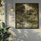 Poster Scène botanique de cygnes dans un jardin anglais