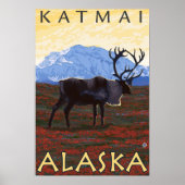 Poster Scène Caribou - Katmai, Alaska (Devant)
