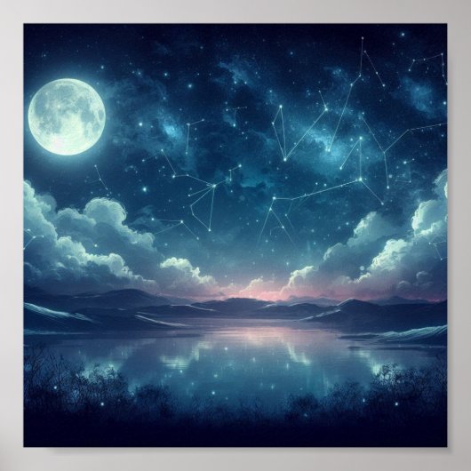 Poster Scène céleste d'un ciel clair de lune avec étoiles (Devant)