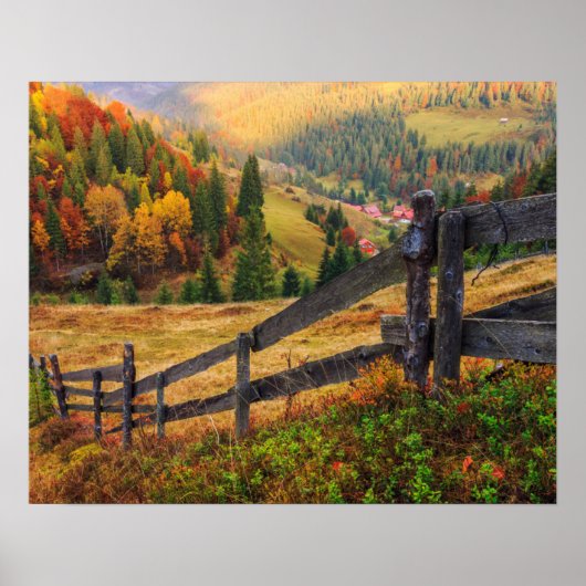 Poster Scène Colorée D'Automne Avec Clôture En Transylvan (Devant)