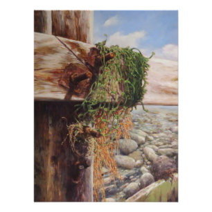Poster Scène côtière avec bois patiné.
