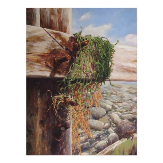 Poster Scène côtière avec bois patiné. (Devant)