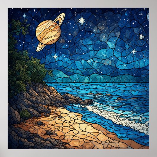 Poster Scène côtière sous un ciel étoilé (Devant)