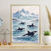 Poster Scène d'art de baleine orque océan