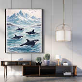 Poster Scène d'art de baleine orque océan