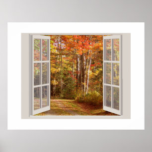 Poster Scène d'automne paisible vue par une fenêtre ouver