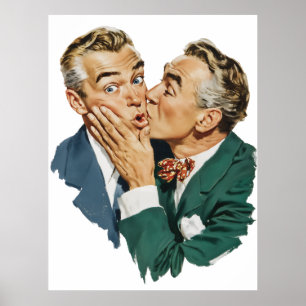 Poster Scène de baiser surprise d'humour vintage