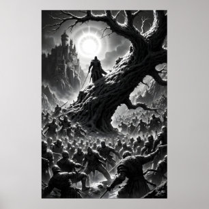 Poster Scène de bataille épique avec des guerriers médiév