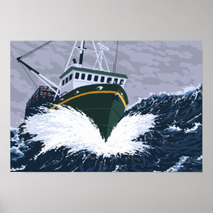 Poster Scène de bateau de pêche - Anchorage, Alaska