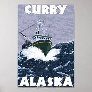 Poster Scène de bateau de pêche - cari, Alaska