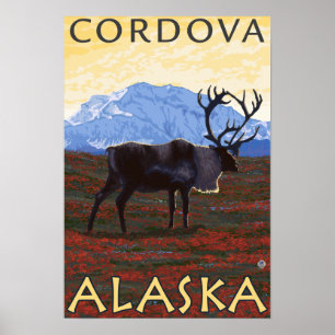 Poster Scène de caribou - Cordova, Alaska