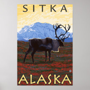 Poster Scène de caribou - Sitka, Alaska