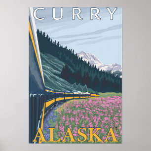 Poster Scène de chemin de fer de l'Alaska - cari, Alaska