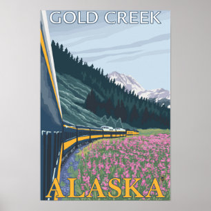 Poster Scène de chemin de fer de l'Alaska - crique d'or,