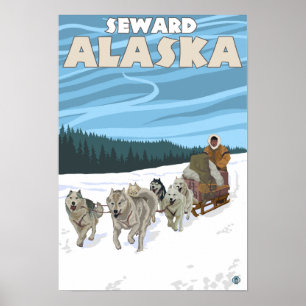 Poster Scène de couchage de chien - Seward, Alaska