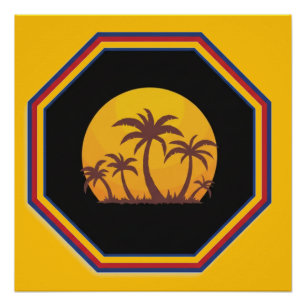 Poster Scène de coucher de soleil avec des palmiers dans