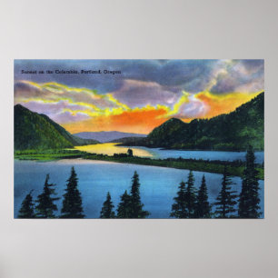 Poster Scène de coucher du soleil sur le fleuve Columbia