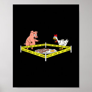 Poster Scène de crime drôle Con œuf cochon poulet nourrit