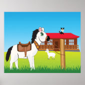 Poster Scène de dessin animé de ferme avec un cheval, un (Devant)