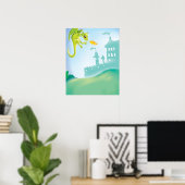 Poster scène de dragon et de château joli (Bureau à domicile)