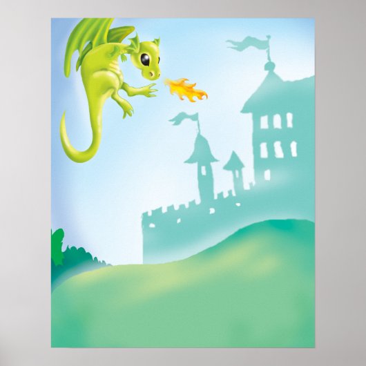 Poster scène de dragon et de château joli (Devant)
