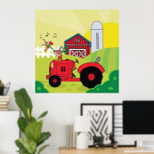 Poster Scène de ferme avec coq chantant sur tracteur (Bureau à domicile)