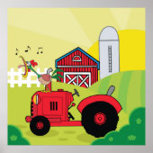 Poster Scène de ferme avec coq chantant sur tracteur (Devant)