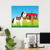Poster Scène de ferme de dessin animé avec cheval, chat e (Bureau à domicile)