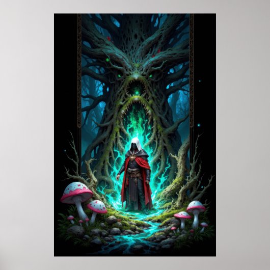 Poster Scène de forêt enchanteresse avec une figure mysté (Devant)