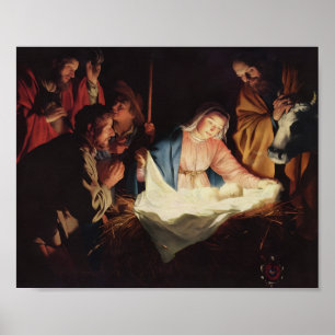 Poster Scène de la Nativité de la Sainte Famille Noël Rel